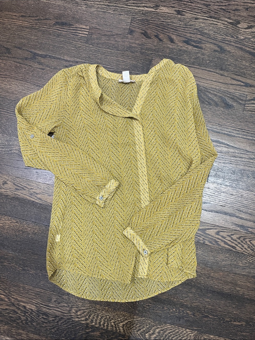 LOFT Mustard Yellow Printed Long-Sleeve Blouse